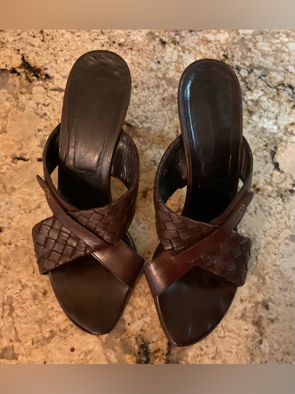Bottega Veneta Dark Brown Woven Leather Slide Mules